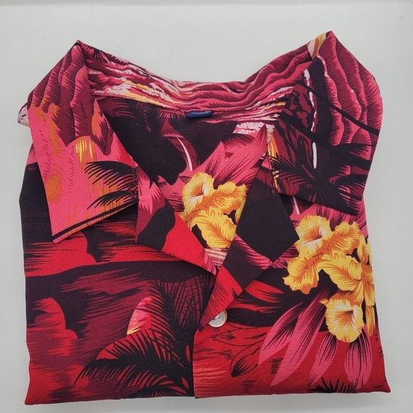 Design in Italy Luxury Mens Hawaiian Shirt Button Up Ocean Palm Sunset Red Med - Picture 9 of 9